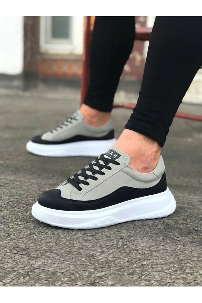 WG507 Erkek Günlük Bağcıklı Süet Cilt Spor Sneaker Ayakkabı SCBT - Gri/Siyah