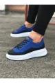 WG507 Erkek Günlük Bağcıklı Süet Cilt Spor Sneaker Ayakkabı SCBT - Mavi/Siyah