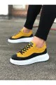 WG507 Erkek Günlük Bağcıklı Süet Cilt Spor Sneaker Ayakkabı SCBT - Sarı/Siyah