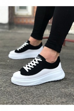 WG507 Erkek Günlük Bağcıklı Süet Cilt Spor Sneaker Ayakkabı SCBT - Siyah/Beyaz