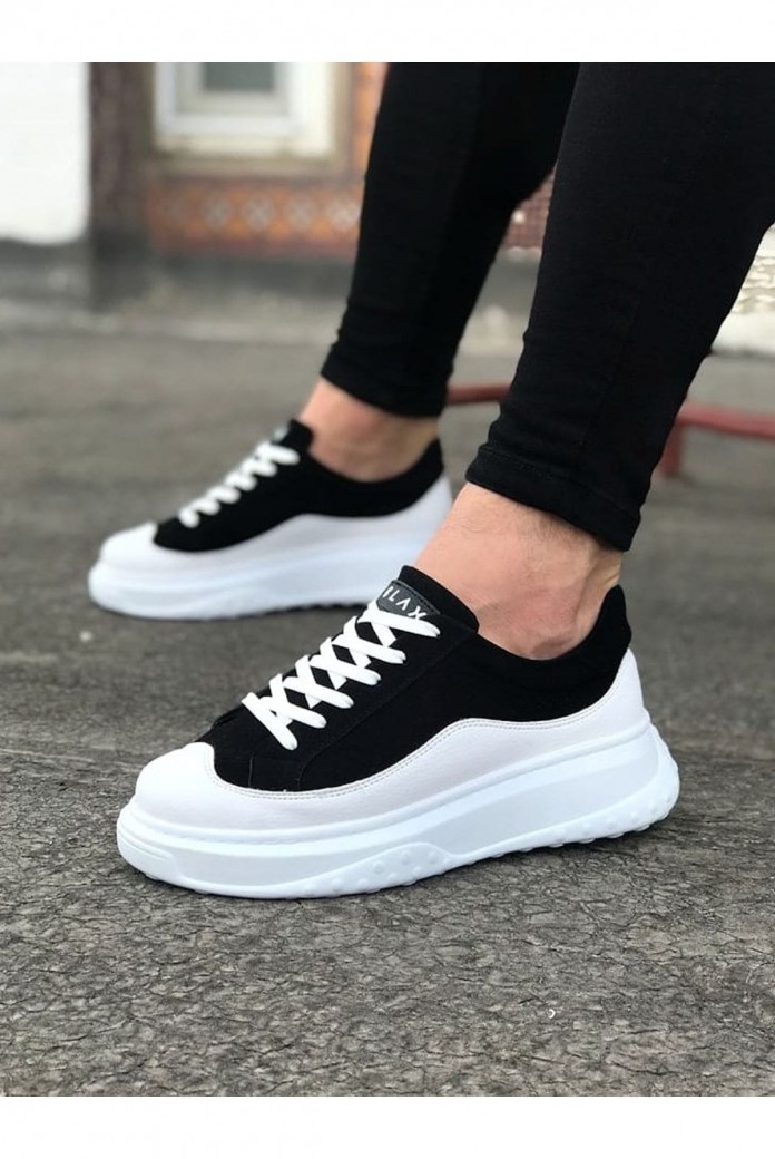 WG507 Erkek Günlük Bağcıklı Süet Cilt Spor Sneaker Ayakkabı SCBT - Siyah/Beyaz