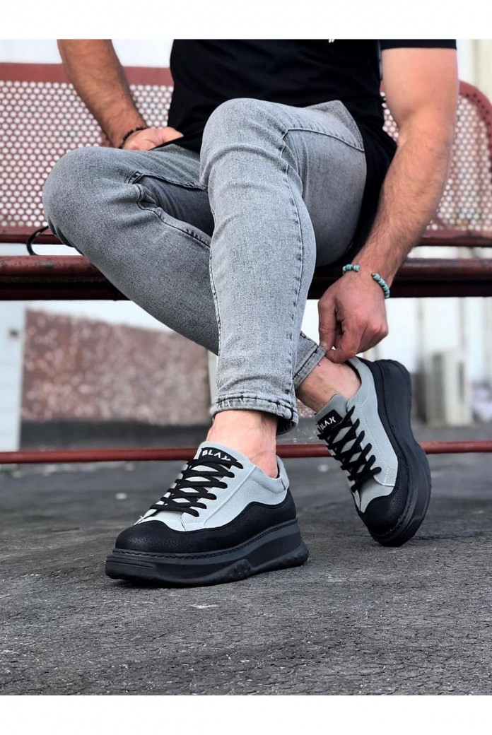 WG507 Erkek Günlük Bağcıklı Süet Cilt Spor Sneaker Ayakkabı SCST - Gri/Siyah