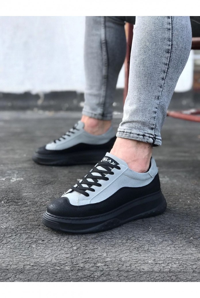 WG507 Erkek Günlük Bağcıklı Süet Cilt Spor Sneaker Ayakkabı SCST - Gri/Siyah
