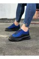 WG507 Erkek Günlük Bağcıklı Süet Cilt Spor Sneaker Ayakkabı SCST - Mavi/Siyah